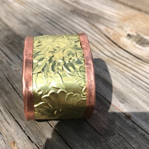 Rose Brass Copper Cuff Bracelet Wide Bohemian Floral Statement Unisex Cowboy - Picture 3 of 9
